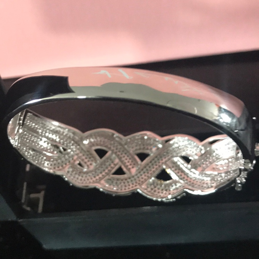 Lucia Braided Swirl Pave  Diamond Simulated Bangle - Picture 3 of 8
